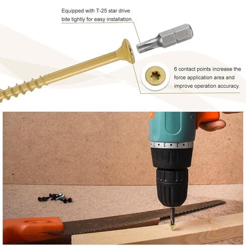 HARFINGTON 50pcs Deck Screws #8 x 3/4" Torx Exterior Wood Screws Rust Resistant Epoxy Coating Outdoor Decking Screw with T25 Star Drive Bit, Screws for Decks Fences Machinery Ship in Saudi Arabia