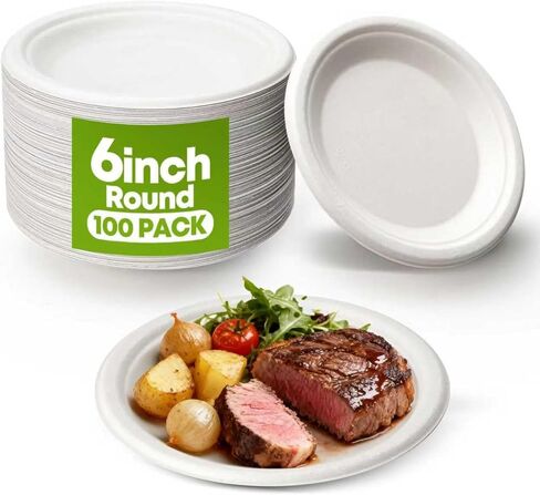 W&Y 100 Pack 6 Inch Disposable Small Paper Plates,Heavy Duty Dessert Plates - Compostable, Microwave-Safe, Leak-Proof, Ideal for Parties, Picnics & Daily Use in Saudi Arabia
