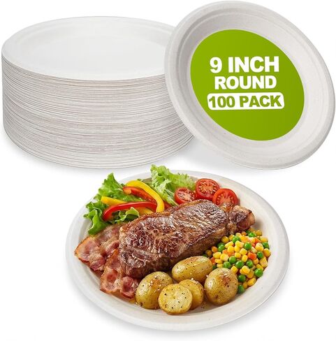 W&Y 100 Pack 6 Inch Disposable Small Paper Plates,Heavy Duty Dessert Plates - Compostable, Microwave-Safe, Leak-Proof, Ideal for Parties, Picnics & Daily Use in Kuwait