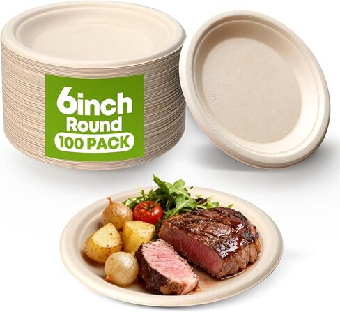 W&Y 100 Pack 6 Inch Disposable Small Paper Plates,Heavy Duty Dessert Plates - Compostable, Microwave-Safe, Leak-Proof, Ideal for Parties, Picnics & Daily Use in Saudi Arabia