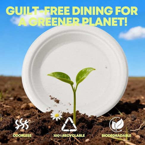 W&Y 100 Pack 6 Inch Disposable Small Paper Plates,Heavy Duty Dessert Plates - Compostable, Microwave-Safe, Leak-Proof, Ideal for Parties, Picnics & Daily Use in Saudi Arabia
