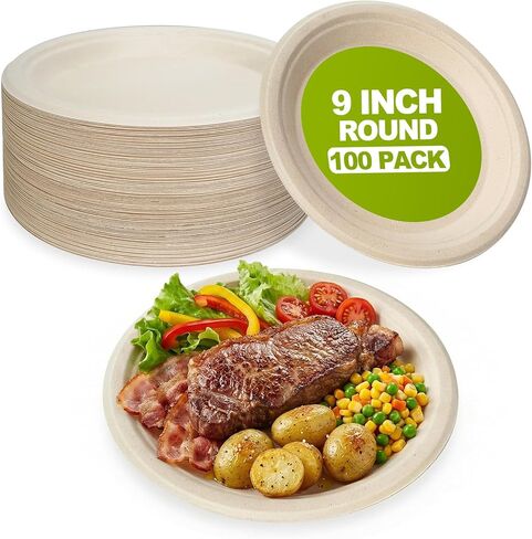 W&Y 100 Pack 6 Inch Disposable Small Paper Plates,Heavy Duty Dessert Plates - Compostable, Microwave-Safe, Leak-Proof, Ideal for Parties, Picnics & Daily Use in Saudi Arabia