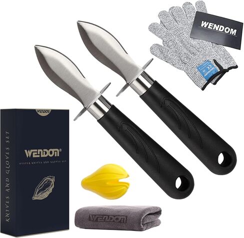 Oyster Knife Shucker Set Oyster Shucking Knife and Gloves Cut Resistant Level 5 Protection Seafood Opener Kit Tools Gift(2knifes+2Glove+1Cloth) in Saudi Arabia