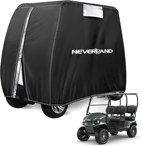 NEVERLAND Golf Cart Cover - Waterproof Golf Cart Covers - Fits for Yamaha Golf Carts EZ GO Club Car - Outdoor Windproof Sunproof (Black, Fit for 2+2/4 Passenger Cart) in Saudi Arabia