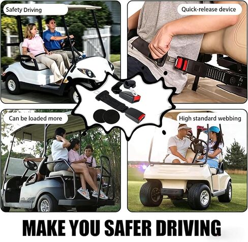 عبوتان من مقعد عربة الجولف القابل للسحب، مناسب عالميًا لـ EZGO، Yamaha، Club Car، UTV & Go Kart، مجموعة أحزمة أمان سوداء قابلة للتعديل (متوافقة مع المقعد الأمامي/الخلفي، لا تتضمن دعامة) in Saudi Arabia