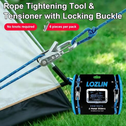 Outdoor Rope Tightening Tool & Tensioner 6-Pack – Paracord Adjustment Cord Tensioner – Heavy-Duty Tie Down for Camping, Tarps, Boating & Outdoor Gear –Includes Reflective Cord & Carry Case (1) in Saudi Arabia