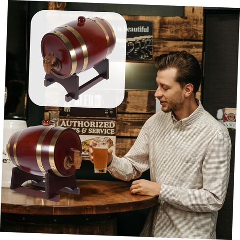 1Set Wooden Wine Barrel Dispenser Decorative Barrels for Bars Wineries Exhibitions Stylish Drink Dispenser with Faucet Stable Wood Stand for Wine Beer Whiskey in Saudi Arabia