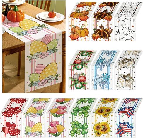 Honeydak 12 Pcs Holiday Table Runner Seasonal Farmhouse Table Decor 13 x 72 Inch Summer Fall Halloween Thanksgiving Christmas Decorations for Home Party Dining Room Kitchen in Saudi Arabia
