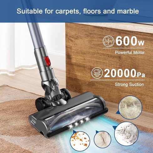 مكنسة كهربائية سلكية من Intercleaner، شفط قوي 20 كيلو باسكال مع فرشاة أرضية كهربائية بمحرك 600 واط، عصا 4 في 1 خفيفة الوزن بدون كيس مع مقبض يدوي، لسجاد الأرضيات الصلبة وشعر الحيوانات الأليفة في السيارة in Kuwait