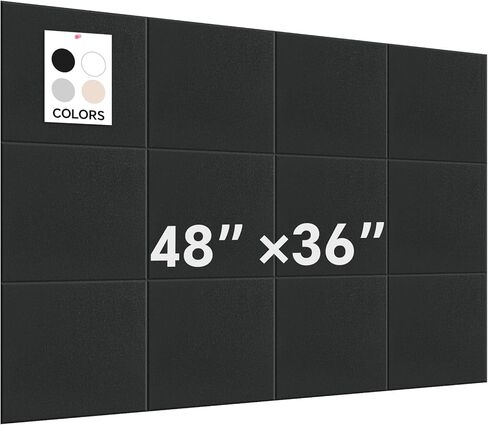 12-Piece White Felt Wall Panels 48×36", Damage-Free Bulletin Board Set with 100 Adhesive Pads & 35 Pushpins, Cork Board Alternative for Home Office Classroom in Saudi Arabia