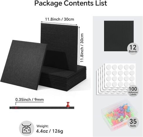 12-Piece White Felt Wall Panels 48×36", Damage-Free Bulletin Board Set with 100 Adhesive Pads & 35 Pushpins, Cork Board Alternative for Home Office Classroom in Saudi Arabia