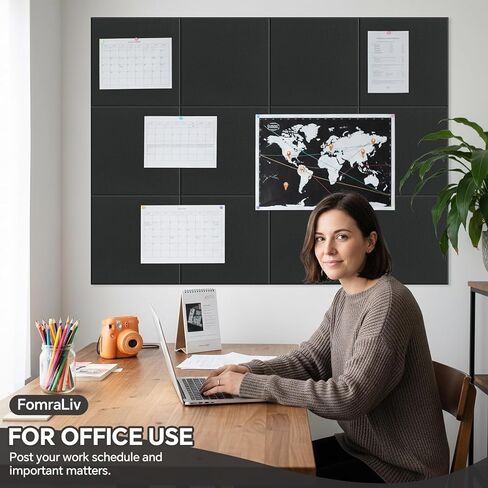 12-Piece White Felt Wall Panels 48×36", Damage-Free Bulletin Board Set with 100 Adhesive Pads & 35 Pushpins, Cork Board Alternative for Home Office Classroom in Saudi Arabia