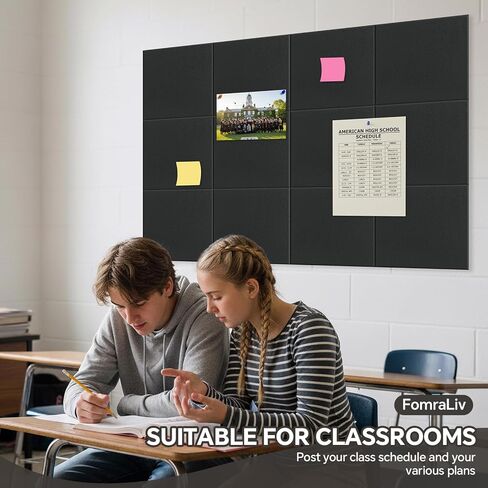 12-Piece White Felt Wall Panels 48×36", Damage-Free Bulletin Board Set with 100 Adhesive Pads & 35 Pushpins, Cork Board Alternative for Home Office Classroom in Saudi Arabia
