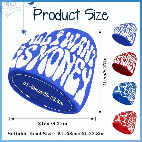 4 قطع Y2k Beanies Spider Web Pattern أكريليك محبوك قبعات كاجوال ملابس الشارع للنساء والرجال الشتاء في الهواء الطلق in Kuwait