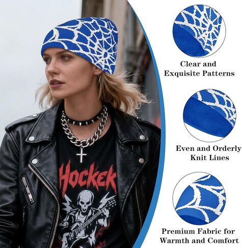 4 قطع Y2k Beanies Spider Web Pattern أكريليك محبوك قبعات كاجوال ملابس الشارع للنساء والرجال الشتاء في الهواء الطلق in Kuwait