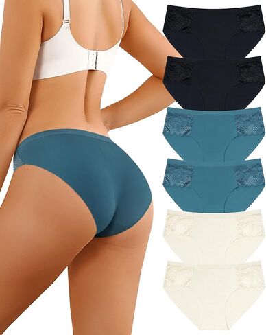 LEVAO Seamless Underwear for Women Lace Cheeky Bikini No Show Hipster Soft Cute Panties 6 Pack S-XXL in Saudi Arabia