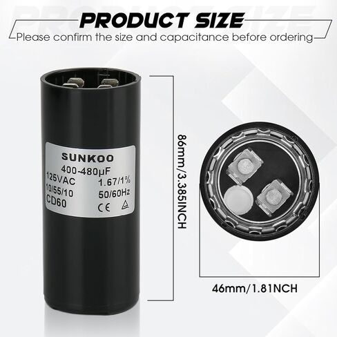 مكثف بدء تشغيل المحرك CD60، 400–480 فائق التوهج، 110–125VAC، 50/60 هرتز، مكثف بدء مستدير لمحرك التيار المتردد، ضاغط الهواء، مضخة الآبار، مضخة حمام السباحة، مروحة in Kuwait