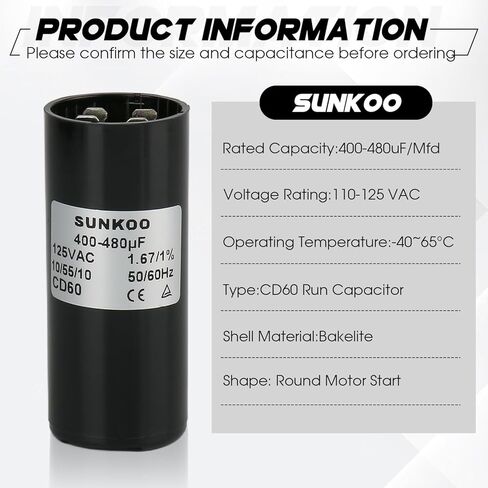 مكثف بدء تشغيل المحرك CD60، 400–480 فائق التوهج، 110–125VAC، 50/60 هرتز، مكثف بدء مستدير لمحرك التيار المتردد، ضاغط الهواء، مضخة الآبار، مضخة حمام السباحة، مروحة in Kuwait