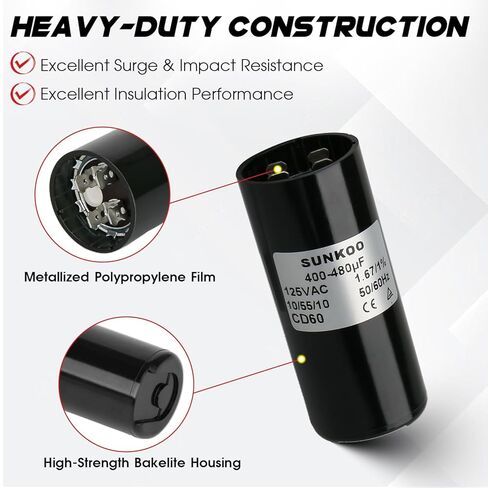 مكثف بدء تشغيل المحرك CD60، 400–480 فائق التوهج، 110–125VAC، 50/60 هرتز، مكثف بدء مستدير لمحرك التيار المتردد، ضاغط الهواء، مضخة الآبار، مضخة حمام السباحة، مروحة in Kuwait