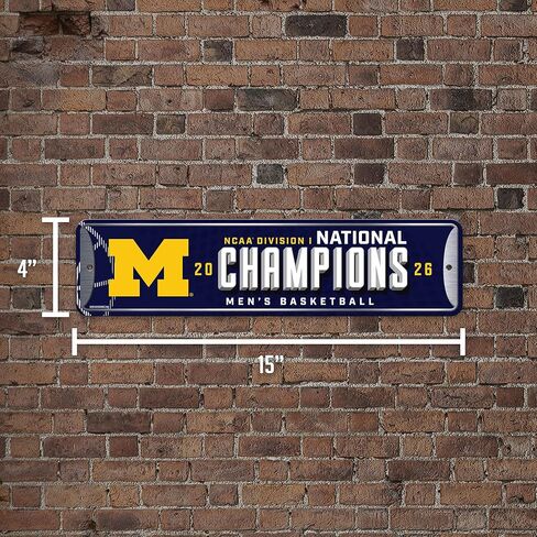 Rico Industries NCAA Michigan Wolverines 2026 للرجال كرة السلة الوطني الأبطال علامة الشارع المعدنية 4 × 15 بوصة ديكور المنزل - غرفة النوم - المكتب - كهف الرجل in Saudi Arabia