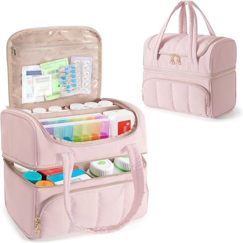 Damero Double Layers Medicine Bottle Organizer, Lockable Pill Bottle Organizer Medicine Bag with Lockable Zipper and Detachable Dividers for Medication, Vitamins or Medical Supplements, Black in Saudi Arabia