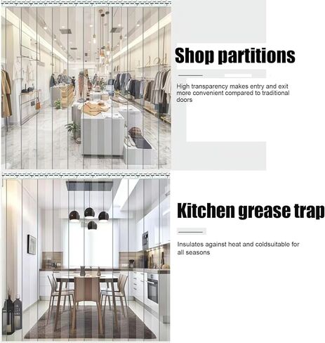 ستارة باب شريطية من مادة PVC - ستارة شريطية من الفينيل مقاومة للرياح للدخول التجاري، غرفة التجميد، المبرد، أبواب المنزل والمستودعات (W165xH200cm/64.96x78.74in) in Kuwait