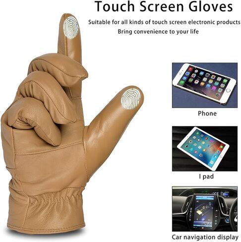 Harssidanzar Men's Leather Gloves Sheepskin Touchscreen Texting Warmth Fur Lined Winter Driving Leather Gloves SM043US in Saudi Arabia