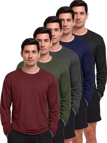 5 قطع من القمصان الرجالية طويلة الأكمام للحماية من أشعة الشمس فوق البنفسجية سريعة الجفاف ورقبة دائرية تي شيرت رياضي للجري والتمارين الرياضية تي شيرت in Kuwait