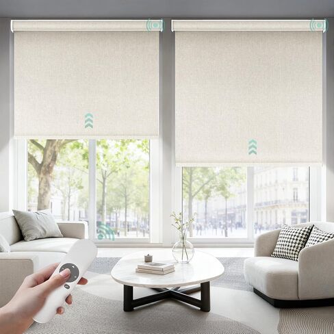 Motorized Blinds with Remote, Roller Shades for Indoor Windows, 100% Blackout Electric Blinds with Remote for Windows, 34" W x 72" H White in Saudi Arabia