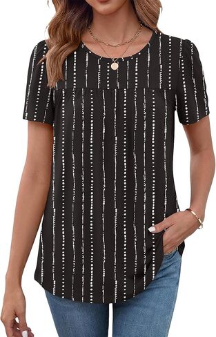 بلوزة نسائية كاجوال أنيقة من LUYAA بأكمام قصيرة ورقبة دائرية وملابس صيفية فضفاضة مقاس M-4XL in Kuwait