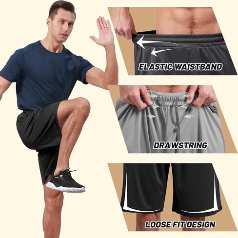 Men’s Athletic Shorts with Elastic Waistband Adjustable Drawstring Loose Fit Lightweight and Breathable Sportswear in Saudi Arabia