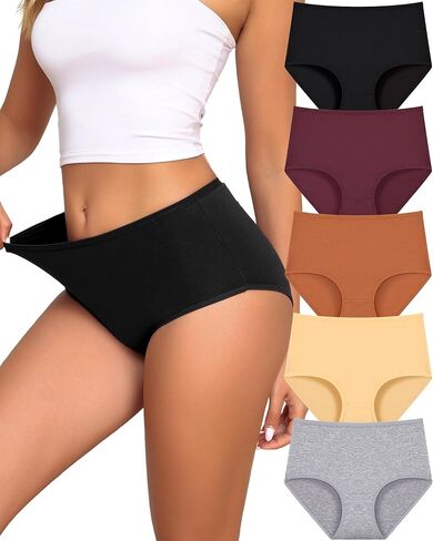 UNDER THE SEA Cotton Underwear for Women High Waisted Full Coverage Soft Briefs Plus Size Women's Panties XS-XXXL 5 Pack in Saudi Arabia