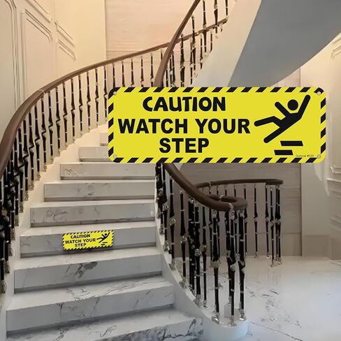 3 Pack Caution Watch Your Step Sign, 3" x 9" Aluminum Metal Self-Adhesive Warning Sign for Business Restaurants Offices, Easy to Install in Saudi Arabia