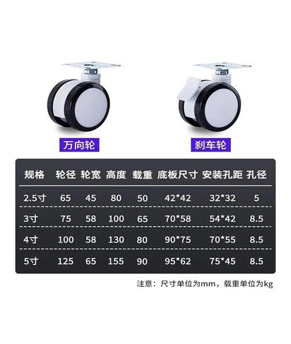 4 Pack of 4-inch casters Silent Black and White Double Wheels(Universal) in Saudi Arabia