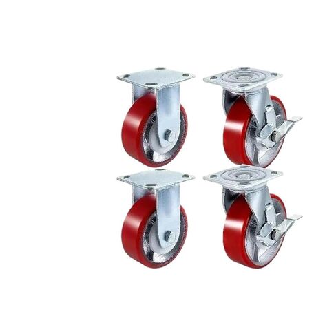 4-Pack 6" x 2" Heavy Duty Iron Core Polyurethane 2 Rigid Casters and 2 Swivel Casters with Side Brakes 1000 lbs Capacity per Wheel in Saudi Arabia