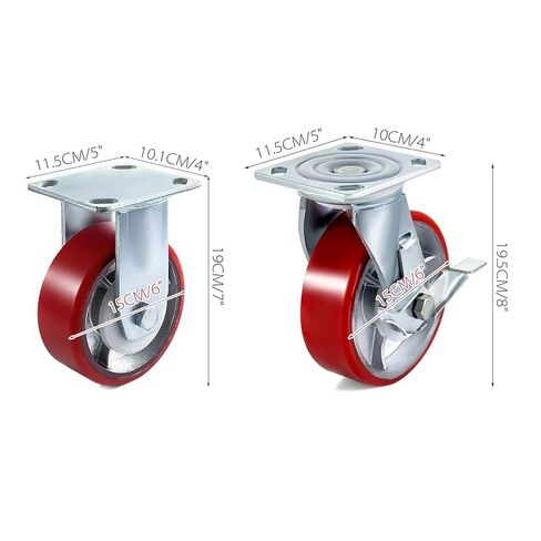 4-Pack 6" x 2" Heavy Duty Iron Core Polyurethane 2 Rigid Casters and 2 Swivel Casters with Side Brakes 1000 lbs Capacity per Wheel in Saudi Arabia