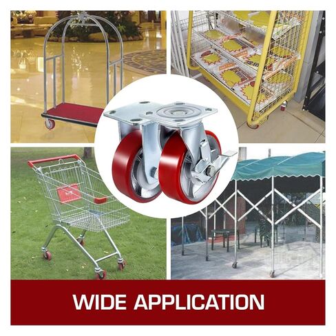 4-Pack 6" x 2" Heavy Duty Iron Core Polyurethane 2 Rigid Casters and 2 Swivel Casters with Side Brakes 1000 lbs Capacity per Wheel in Saudi Arabia
