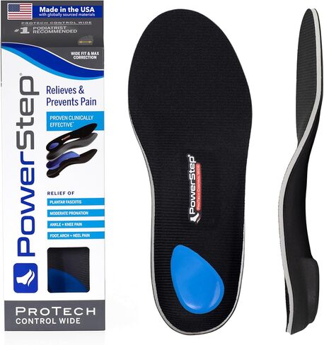 PowerStep ProTech Control Wide Orthotic Inserts - Medical Grade Orthotics for Wide Feet - Extra Support for Plantar Fasciitis, Heel Pain, Arch Pain & Overpronation - Made in The USA (M 6-6.5 W 8-8.5) in Saudi Arabia