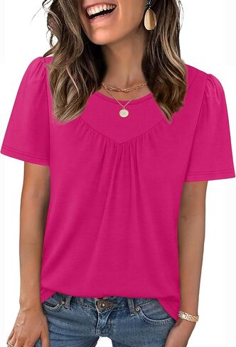 WIHOLL Womens Summer Tops Trendy Short Sleeve T Shirts Pleated Crewneck Tees Blouses Dressy Casual Outfits Fashion Clothing in Saudi Arabia