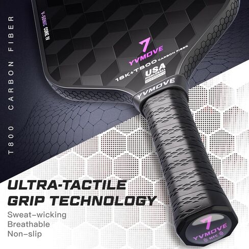 YVmove T800 Carbon Fiber Pickleball Paddle with 16mm V-Sonic IV Dynamic Core, Premium Pickle Ball Thermoformed Unibody, Elongated Shape, Enhanced Power & Ultimate Spin, USAPA Approved, Storm008 in Saudi Arabia