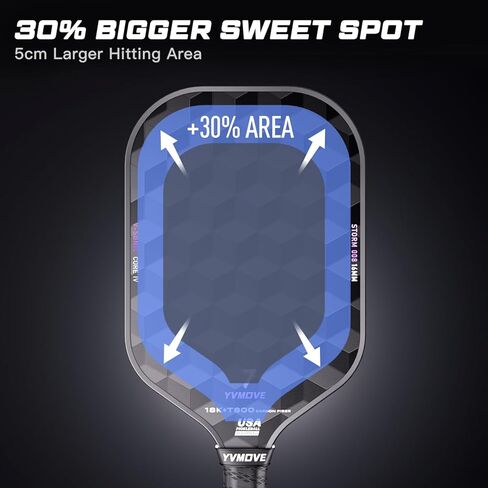 YVmove T800 Carbon Fiber Pickleball Paddle with 16mm V-Sonic IV Dynamic Core, Premium Pickle Ball Thermoformed Unibody, Elongated Shape, Enhanced Power & Ultimate Spin, USAPA Approved, Storm008 in Saudi Arabia