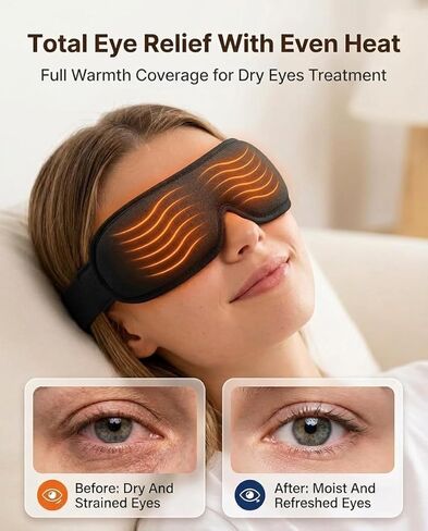 قناع العين المسخن للعيون الجافة: ضغط دافئ مستقر للعيون المتعبة، وتخفيف الدمل والتهاب الجفن - مع التحكم في درجة الحرارة والمؤقت، يعمل بمنفذ USB، تصميم ملائم تمامًا - مثالي للنوم والمكتب والسفر in Kuwait
