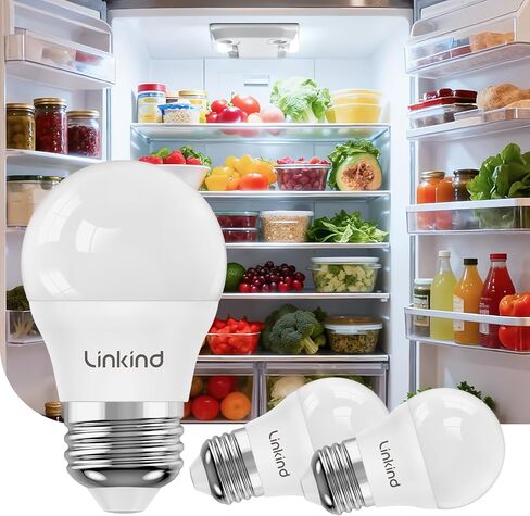 مصابيح LED للثلاجة من Linkkind، مصابيح إضاءة للثلاجة A15 بقدرة 40 واط مكافئة للماء، 600LM لمبة إضاءة للأجهزة 120 فولت غير قابلة للتعتيم 5 وات LED للفريزر، قاعدة E26، ضوء النهار 5000 كلفن، عبوتان in Kuwait