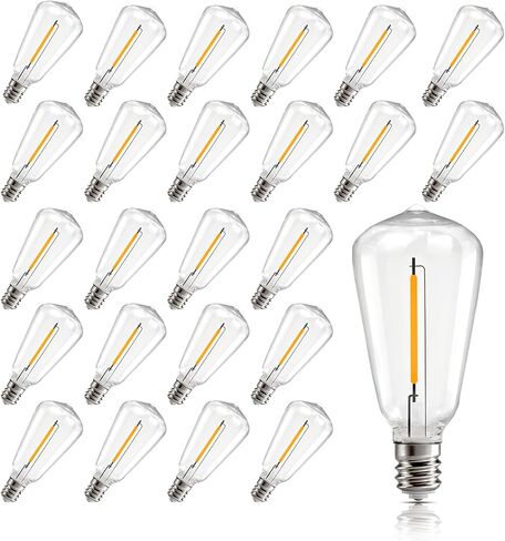 25 حزمة من مصابيح Edison E17 LED لأضواء سلسلة خارجية، 0.6 وات قاعدة متوسطة مقاومة للكسر للفناء/سلسلة مصابيح الزفاف للخارج، E17/C9 أبيض دافئ 2700K in Saudi Arabia