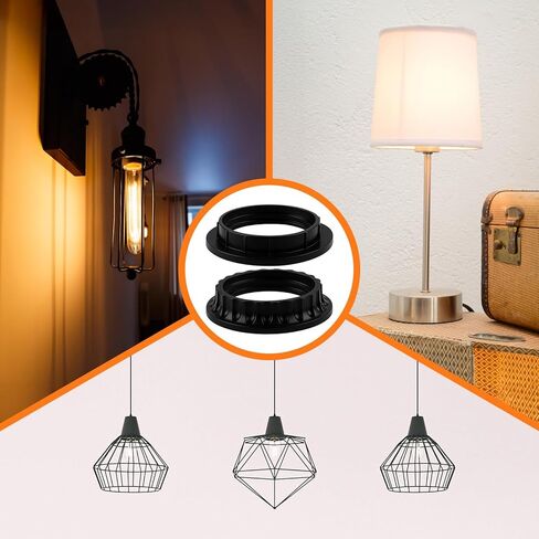 6 قطع من حلقات ظلال المصباح E26 - حلقات طوق لمقبس الضوء E26، مقاسين، حلقة طوق مخفض ملولبة سوداء 34 مم (1-3/8 بوصة) و39 مم (1-1/2 بوصة) لمقبس الإضاءة، أجزاء حامل المصباح المعلق in Saudi Arabia