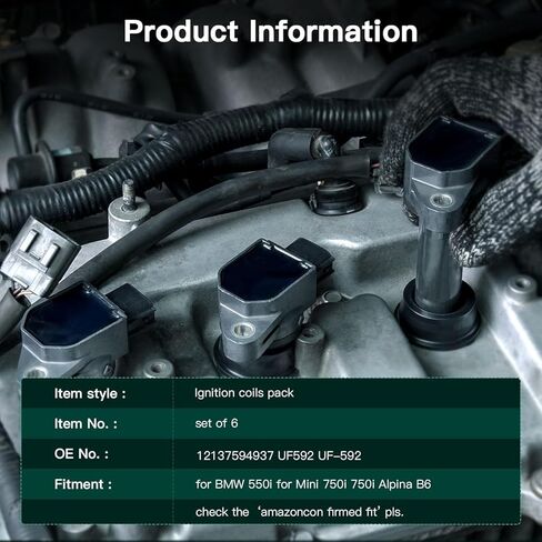 مجموعة ملفات SCITOO مكونة من 6 ملفات إشعال متوافقة مع BMW 325i 325Ci 328i 330Ci 335i 525i 528i 530i 535i 545i X3 X5 M5 M6 Z4 لميني كوبر 2003-2016 مناسبة لـ 0221504470 0221504470 1213 7594937 يو اف 592 in Saudi Arabia