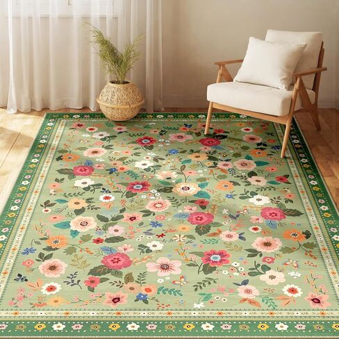 سجاد منطقة 5 × 7 لغرفة المعيشة، صديق للمكنسة الكهربائية، قابل للغسل في الغسالة، سجادة منطقة مطبوعة بزهور زهور، سجادة منخفضة الوبر غير قابلة للانزلاق لغرفة النوم، مدخل الردهة، وردي بيج in Kuwait
