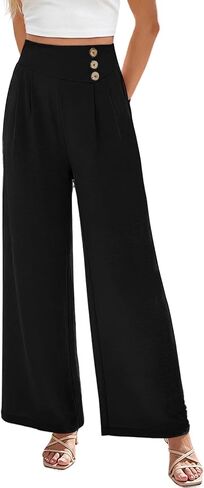EVALESS Womens High Waisted Button Pleated Wide Leg Pants Beach Vacation Trouses in Saudi Arabia