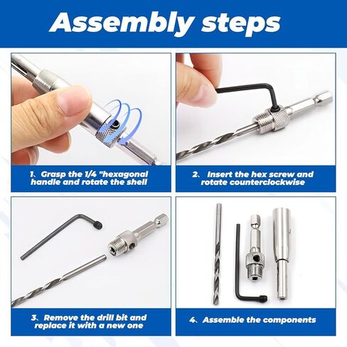Professional 5-Piece Self-Centering Hinge Drill Bit Set, Silver Metal, 5/64-11/64 Inch Sizes, Door and Cabinet Installation Kit with Hex Key in Saudi Arabia