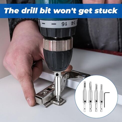 Professional 5-Piece Self-Centering Hinge Drill Bit Set, Silver Metal, 5/64-11/64 Inch Sizes, Door and Cabinet Installation Kit with Hex Key in Saudi Arabia